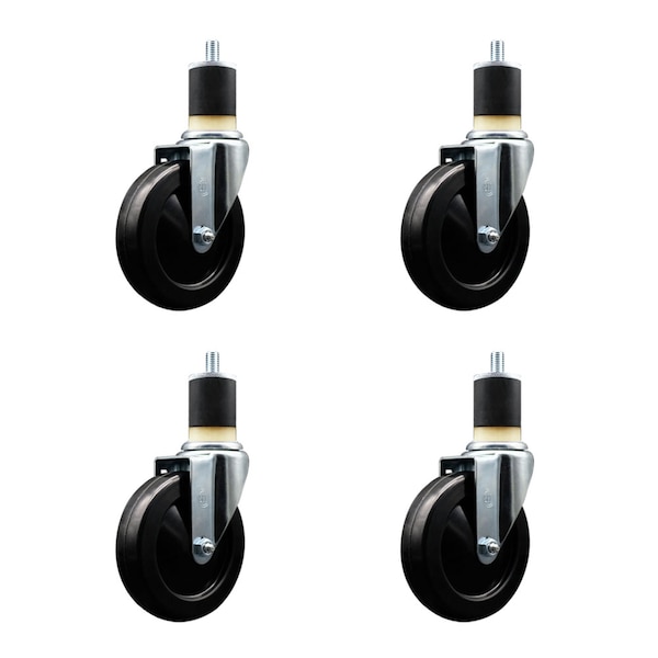 5'' SS Soft Rubber Wheel Swivel 1-7/8'' Expanding Stem Caster Set, 4PK